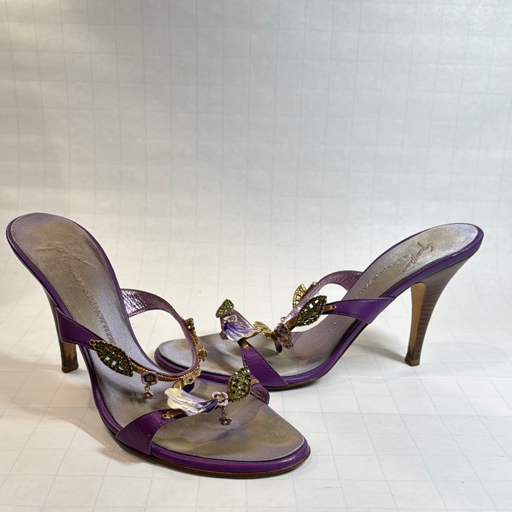 Giuseppe Zanotti Enchanting Purple Flower and Jewel Heels size EU40